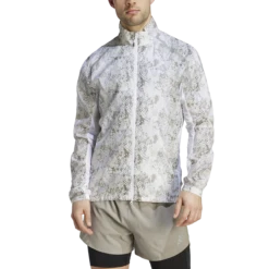 Adidas Allover Print Marathon Jacket Herren Laufjacke Weiß Silber