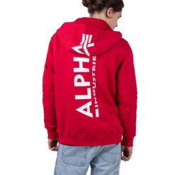 Alpha Industries Back Print Zip Hoodie Herren Kapuzenpullover Rot Weiß