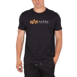 Alpha Industries Label Tee Herren T-Shirt Schwarz Orange