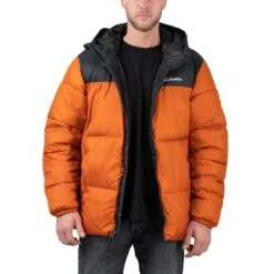 Columbia Puffect Hooded Jacket Herren Winterjacke Schwarz Orange