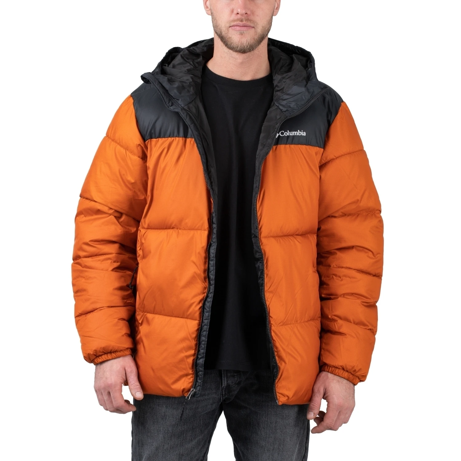 Columbia Puffect Hooded Jacket Herren Winterjacke Schwarz Orange