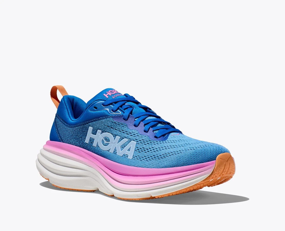 Hoka One One Bondi 8 Damen Laufschuhe Neutral Blau Pink Weiß – Bild 2