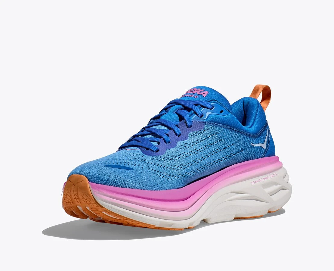 Hoka One One Bondi 8 Damen Laufschuhe Neutral Blau Pink Weiß – Bild 3