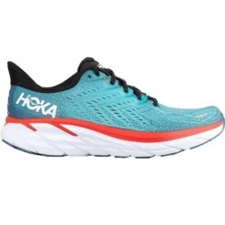 Hoka One One Clifton 8 Herren Laufschuhe Türkis Rot Weiß