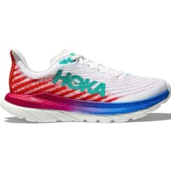 Hoka One One Mach 5 Damen Laufschuhe Wettkampf Weiß Blau Rot