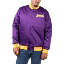 Mitchell & Ness Heavyweight Satin Jacket Herren Bomberjacke Lila Gelb
