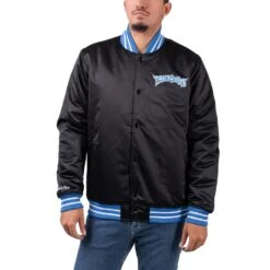 Mitchell & Ness Heavyweight Satin Jacket Herren Bomberjacke Schwarz Blau