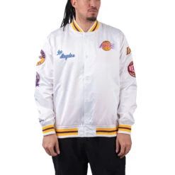 Mitchell & Ness Hometown Lightweight Satin Jacket Herren Los Angeles Lakers Collegejacke Weiß