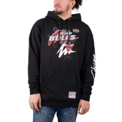 Mitchell & Ness Hyper Hoops Hoodie Herren Chicago Bulls Kapuzenpullover Schwarz Rot