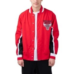 Mitchell & Ness NBA 75th Anniversary Warm Up Jacket Herren Chicago Bulls Jacke Rot Weiß