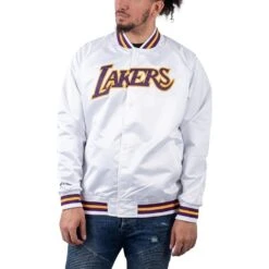 Mitchell & Ness NBA Lightweight Satin Jacket Herren Los Angeles Lakers Collegejacke Weiß