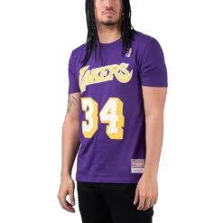 Mitchell & Ness NBA O´Neal Tee Herren Kurzarm T-Shirt Lila Gelb