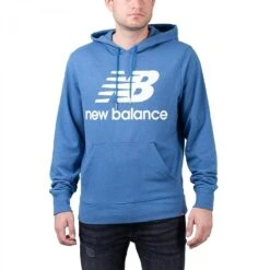 New Balance Essentials Stacked Logo Hoodie Herren Kapuzenpullover Blau Weiß