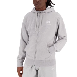 New Balance Essentials Stacked Logo Zip Hoodie Herren Sweatjacke Hellgrau