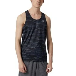 New Balance Printed Accelerate Singlet Herren Laufshirt Schwarz Grau