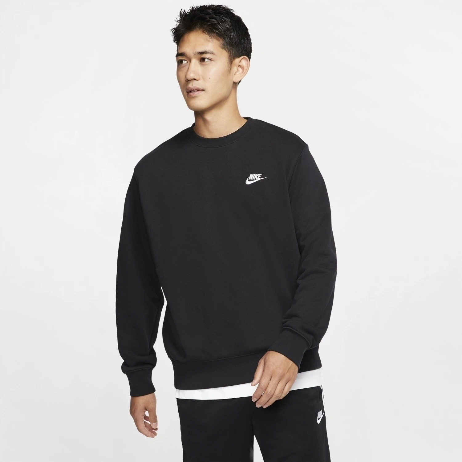 Nike Sportswear Club French Terry Crew Herren Sweatshirt Schwarz Weiß – Bild 7