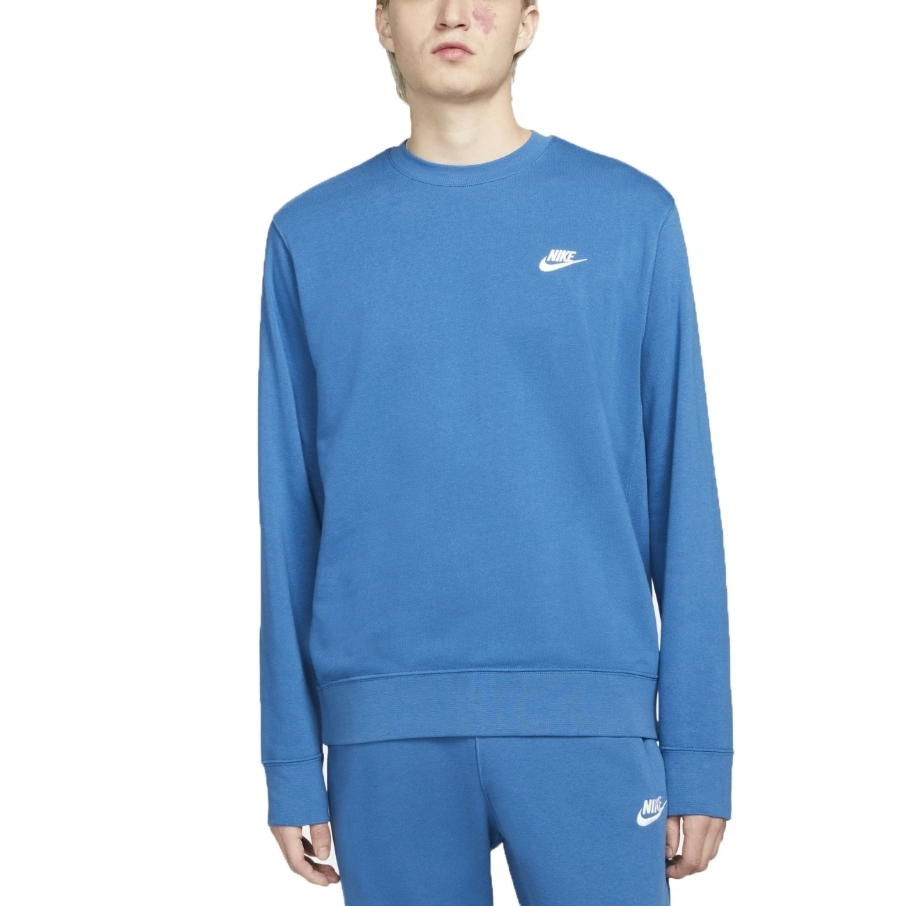 Nike Sportswear Club French Terry Crew Herren Sweatshirt Blau Weiß