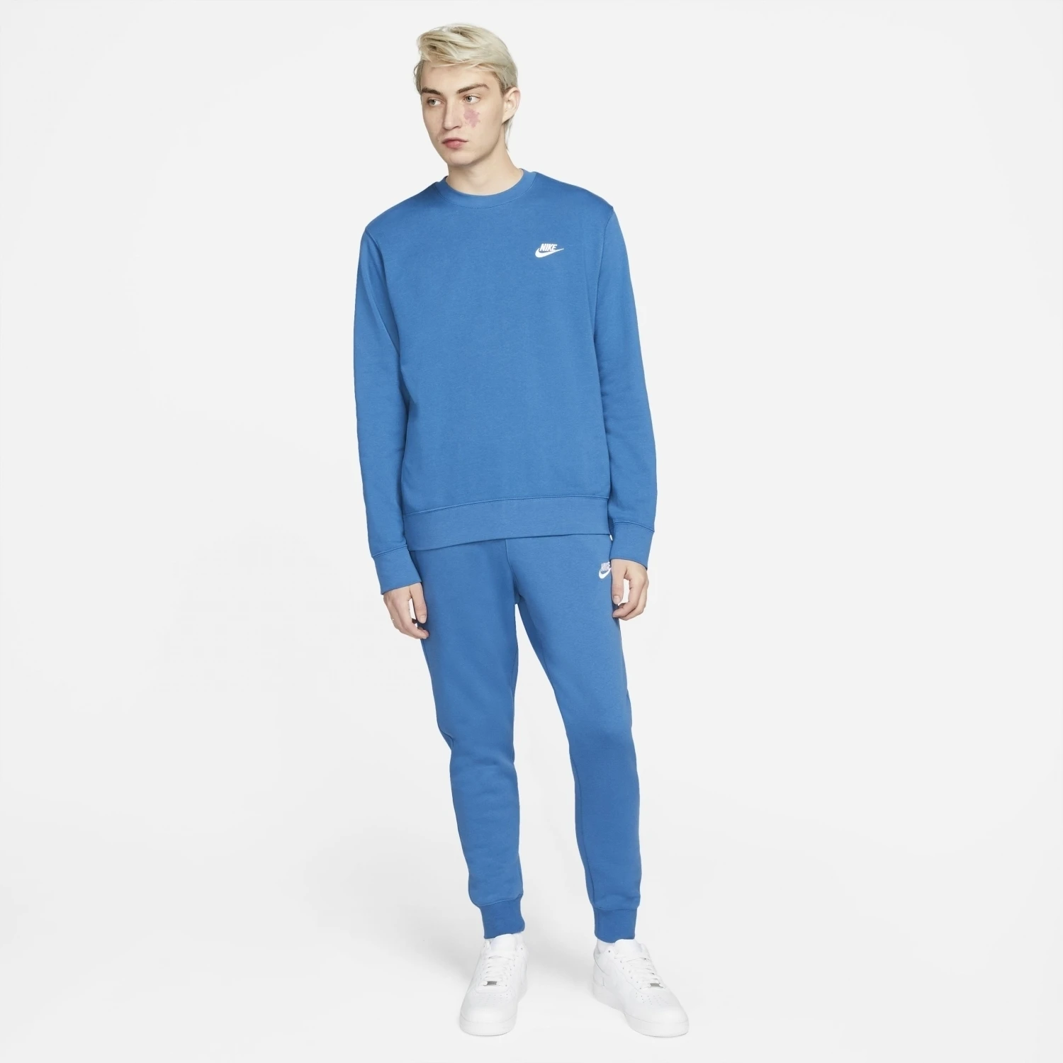Nike Sportswear Club French Terry Crew Herren Sweatshirt Blau Weiß – Bild 2