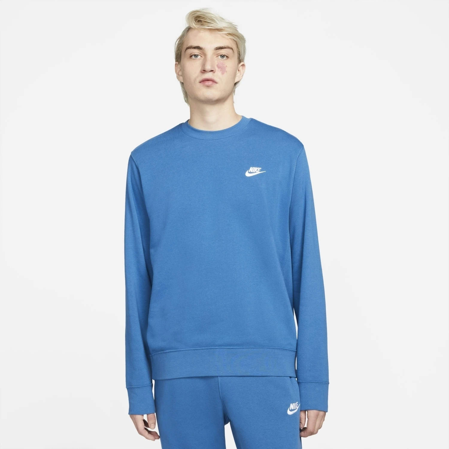 Nike Sportswear Club French Terry Crew Herren Sweatshirt Blau Weiß – Bild 3
