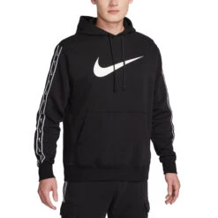 Nike Sportswear Repeat Hoodie Herren Kapuzenpullover Schwarz Weiß