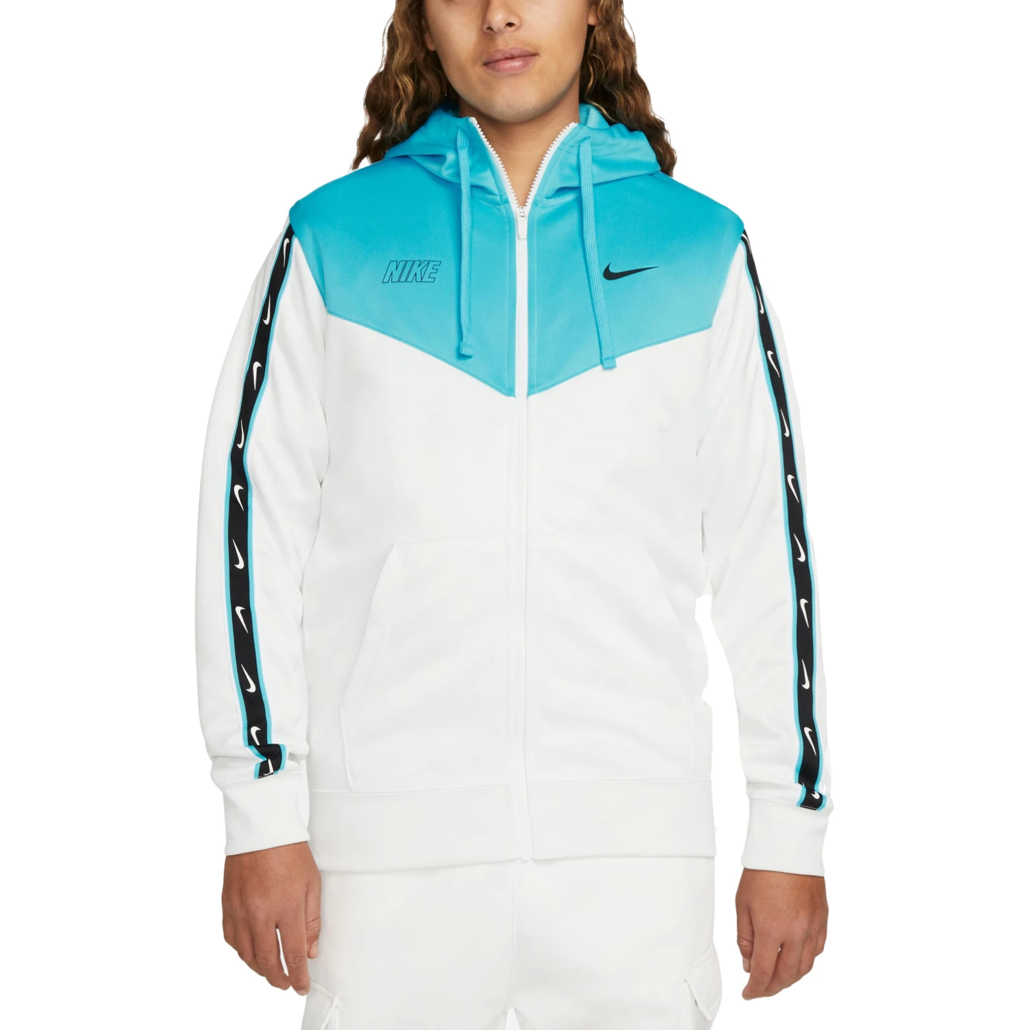 Nike Sportswear Repeat Zip Hoodie Herren Sweatjacke Weiß Blau