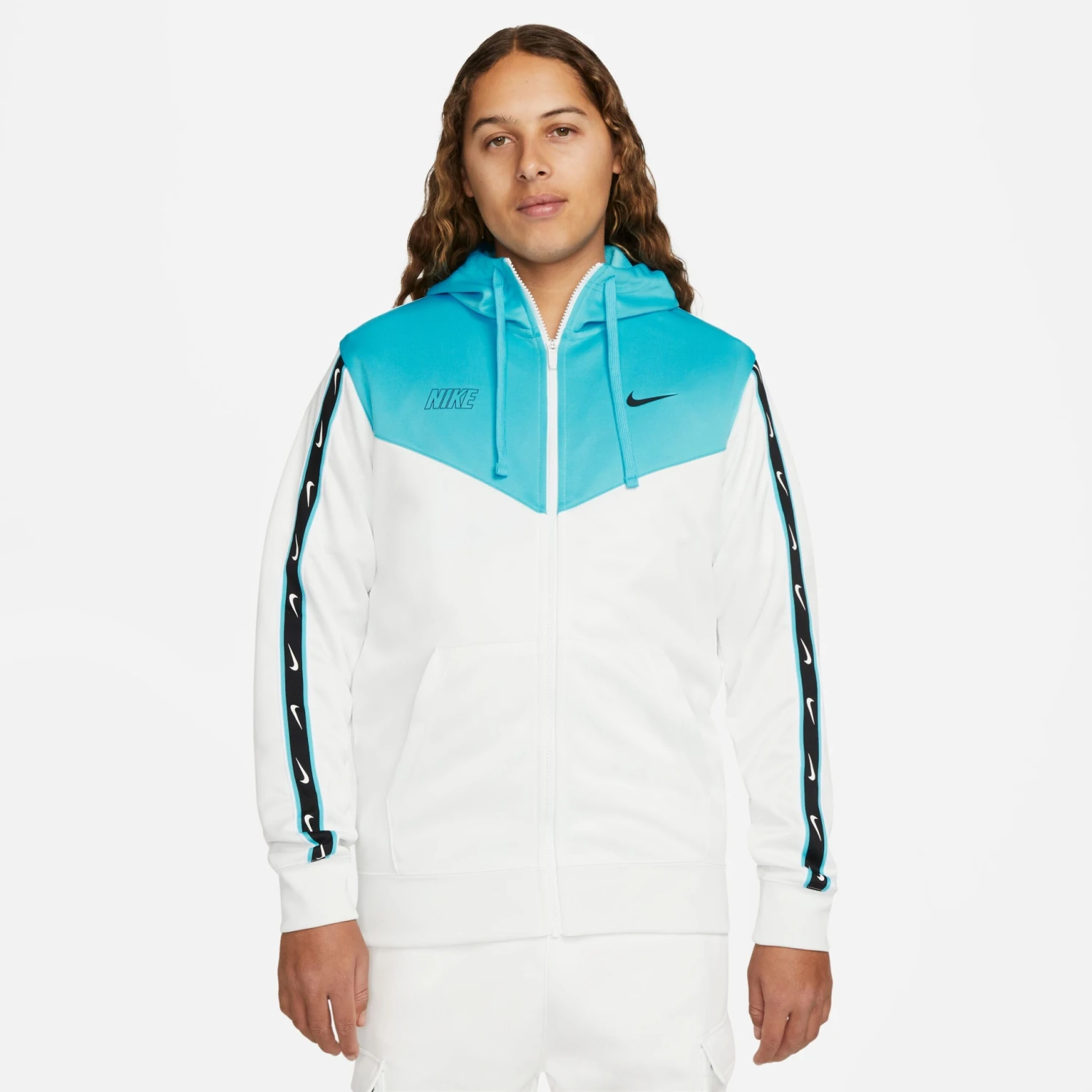Nike Sportswear Repeat Zip Hoodie Herren Sweatjacke Weiß Blau – Bild 3
