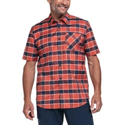 Schöffel Shirt Elmoos SH Herren Wanderhemd Rot Kariert